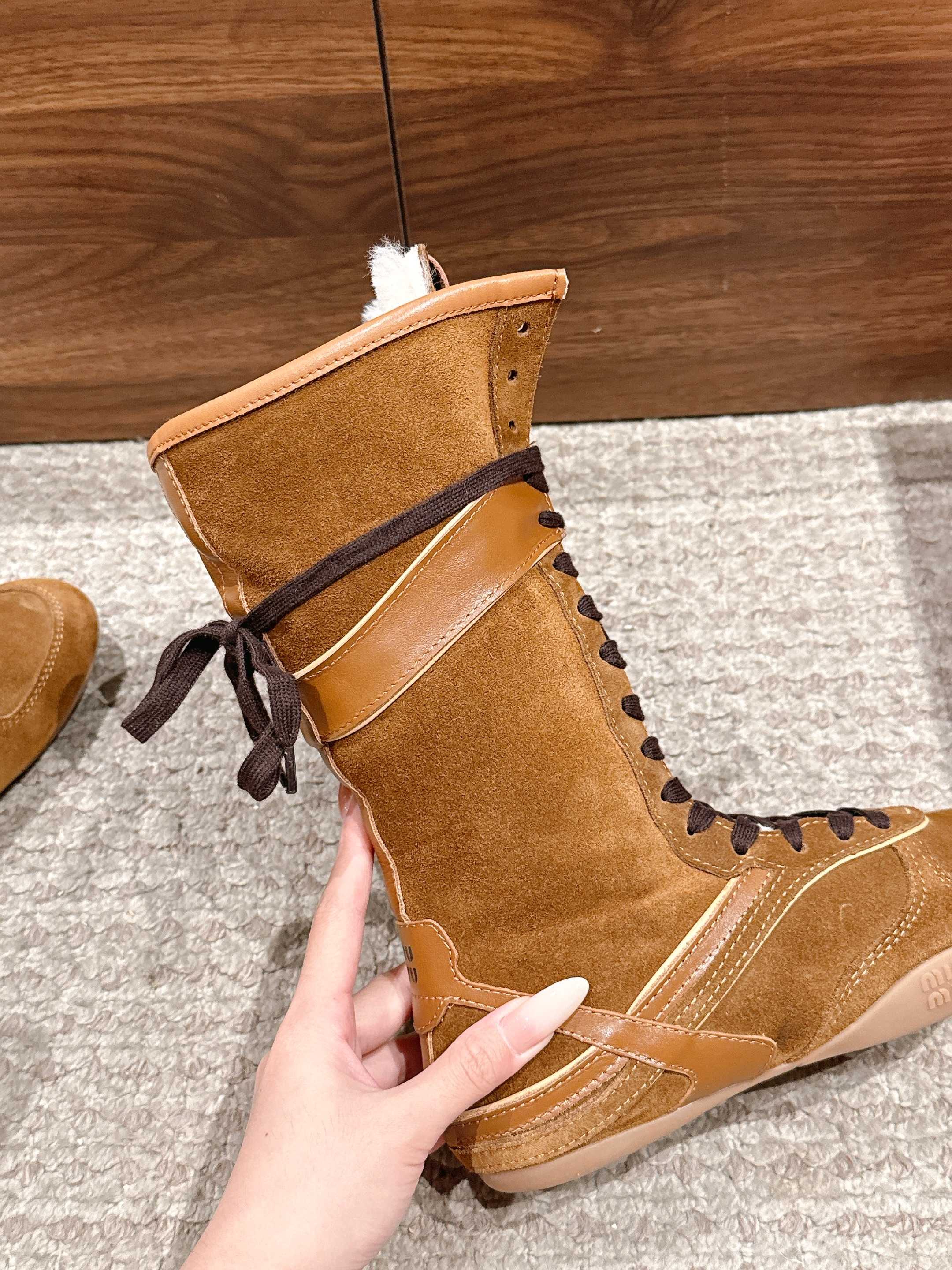 Miumiu 25 Boot Brown Suede Calfskin 553693