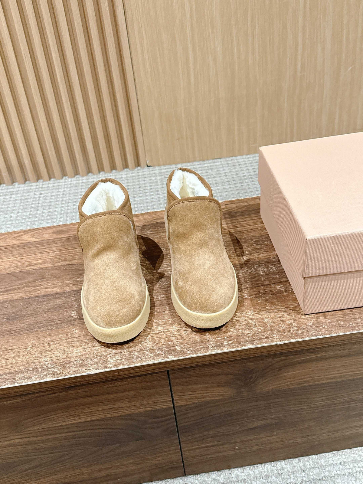 Miumiu 25 Slip-on Boot Light Brown Mix White Suede Wool 553706