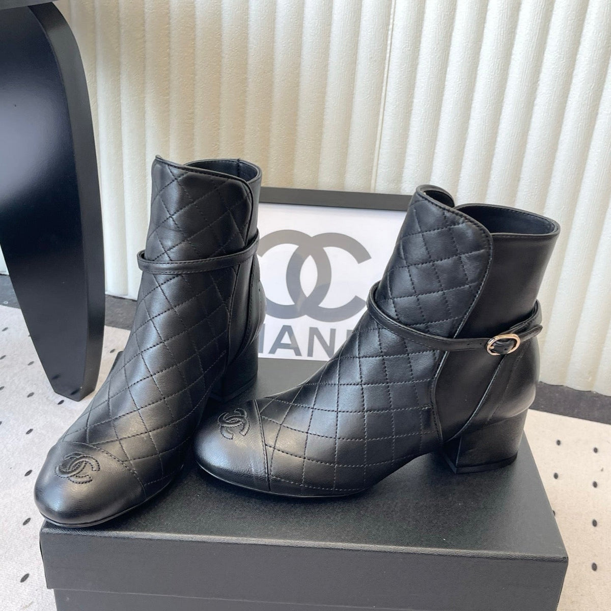 Chanel 2026 Buckle Straps Quilted Ankle Boots 50mm Leather 190012