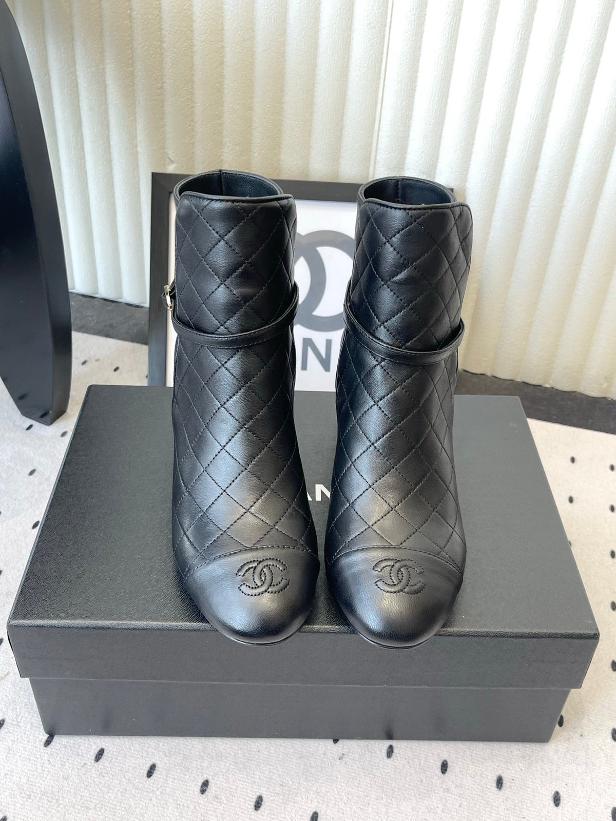 Chanel 2026 Buckle Straps Quilted Ankle Boots 50mm Leather 190012
