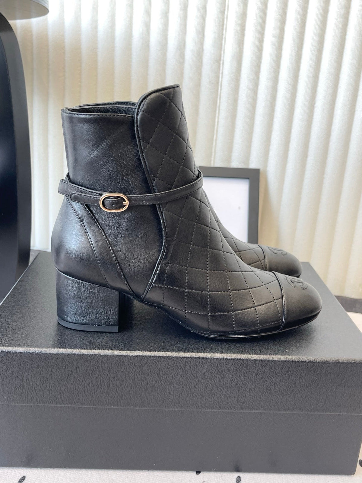 Chanel 2026 Buckle Straps Quilted Ankle Boots 50mm Leather 190012