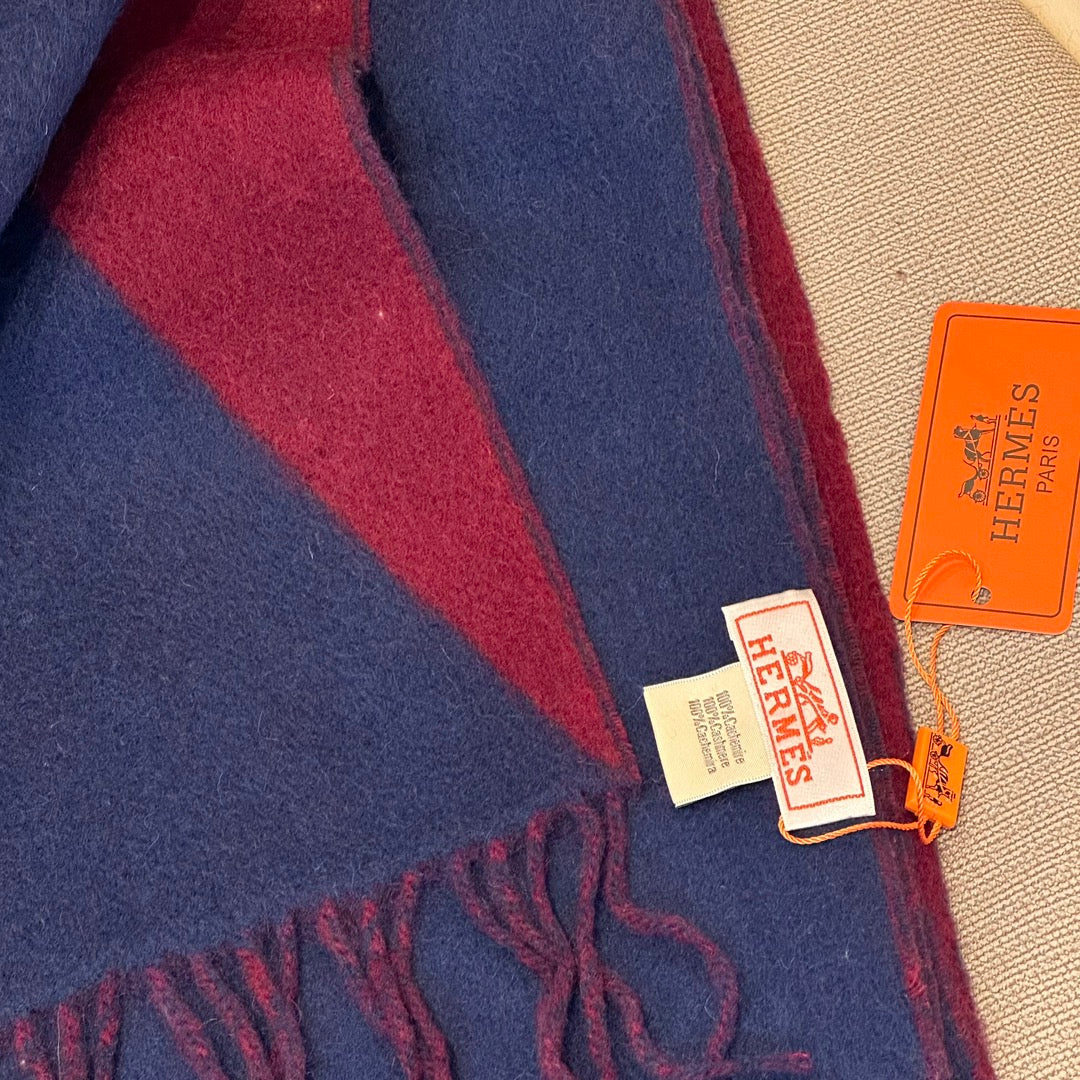 Scarf 200 CM In Dark Blue Mix Purple Red Cashmere And Silk