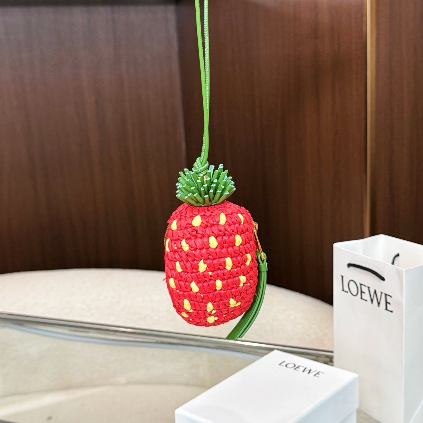 Loewe Raffia Calfskin Strawberry Charm
