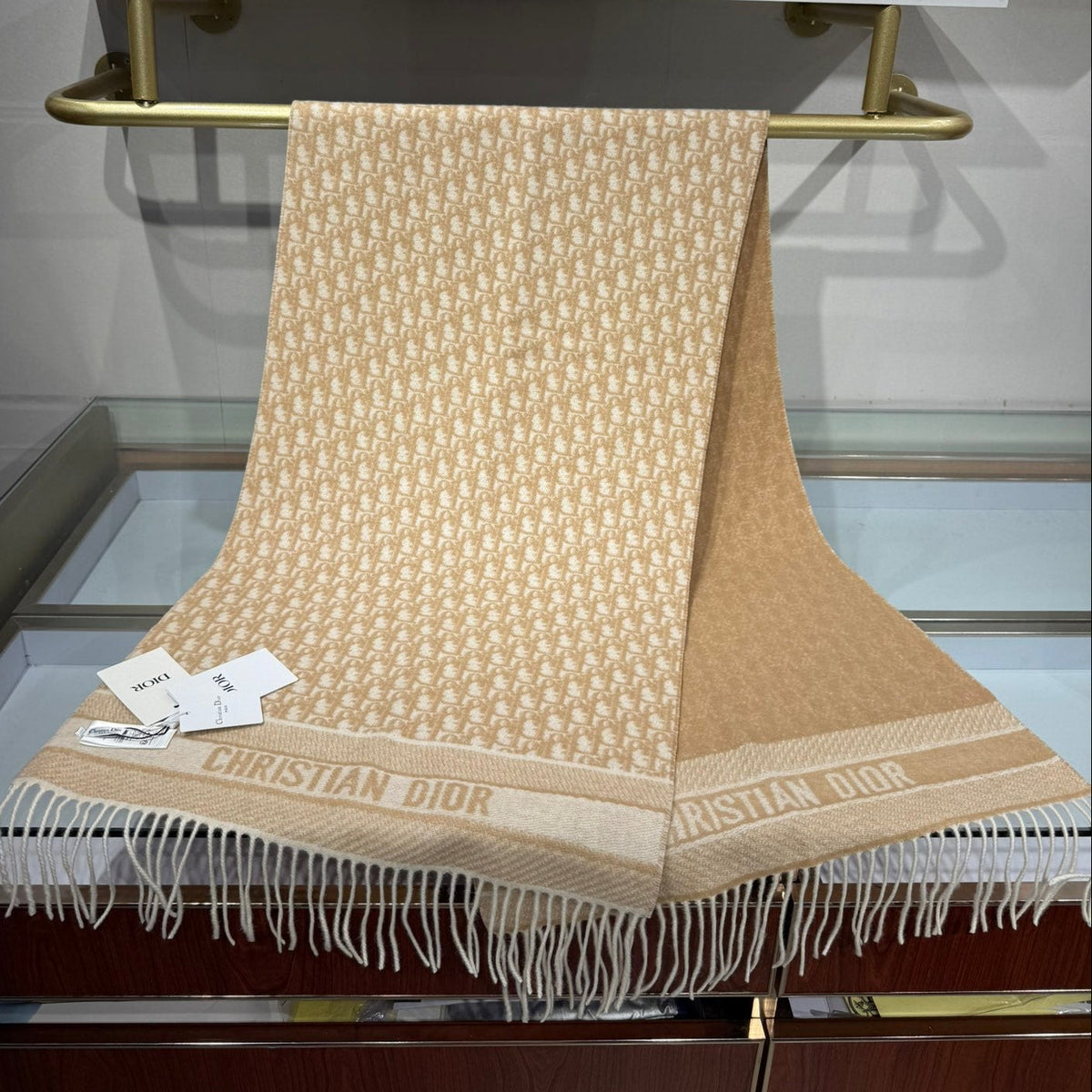 Dior 2026 Oblique Scarf 200cm Beige Cashmere 189582