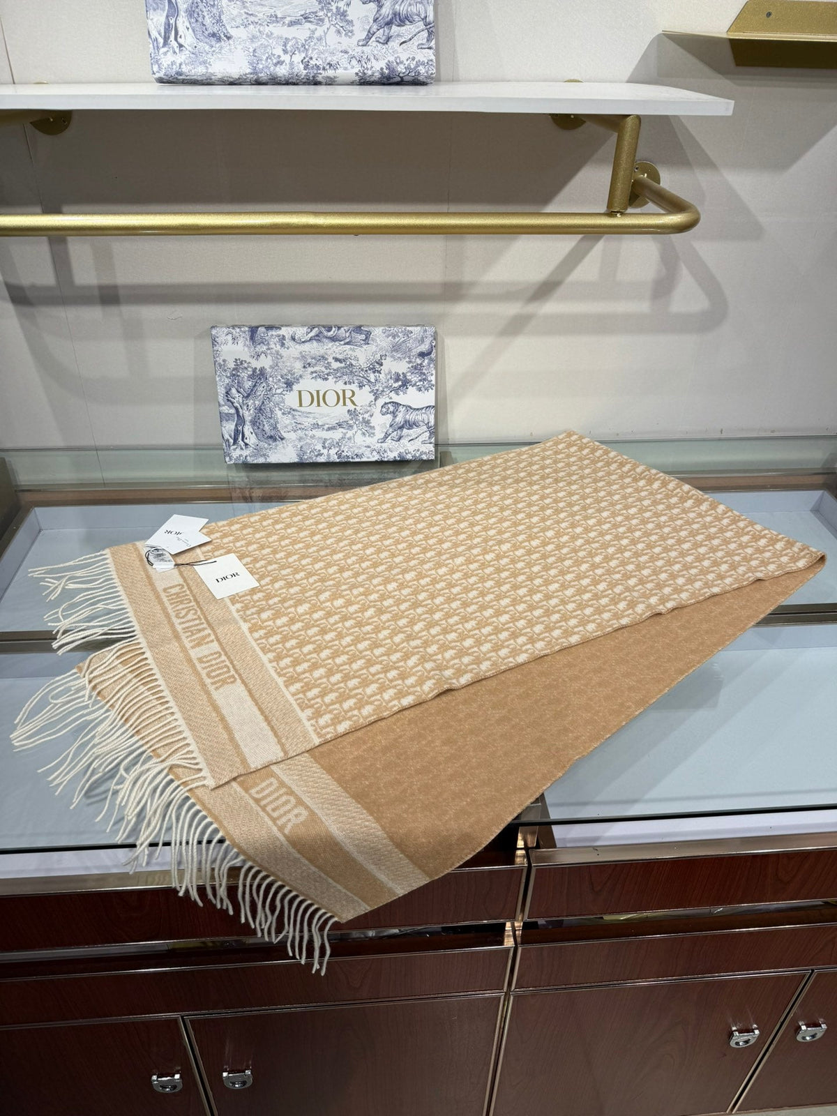 Dior 2026 Oblique Scarf 200cm Beige Cashmere 189582