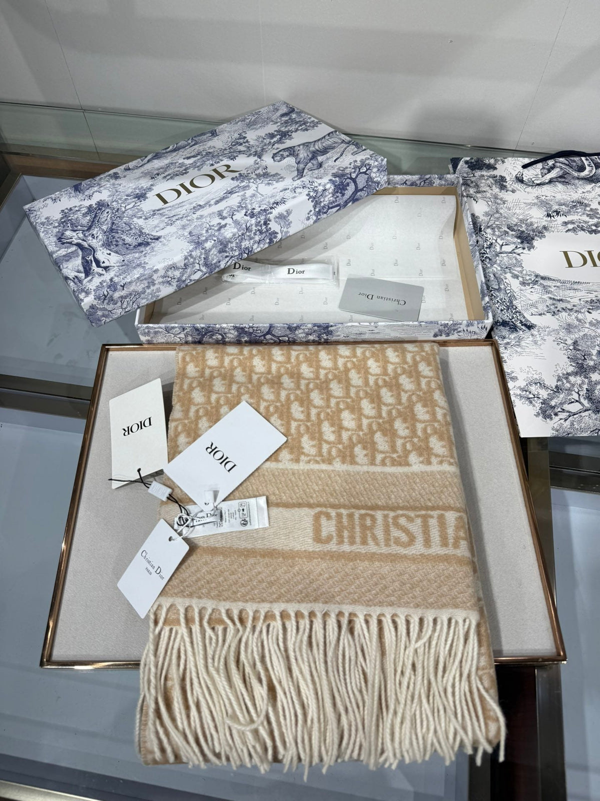 Dior 2026 Oblique Scarf 200cm Beige Cashmere 189582