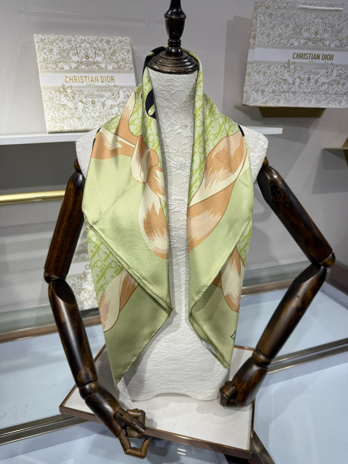 Dior 2026 Square Scarf 90cm Green Silk 214754