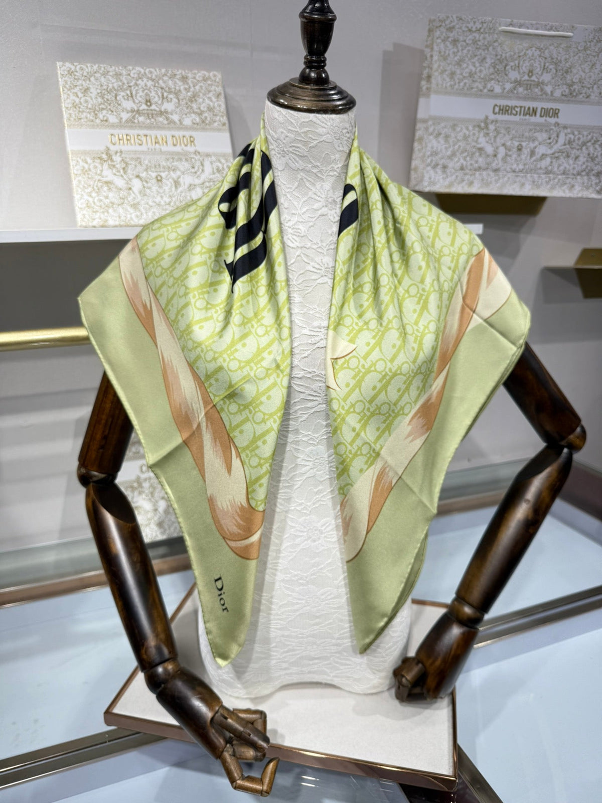 Dior 2026 Square Scarf 90cm Green Silk 214754
