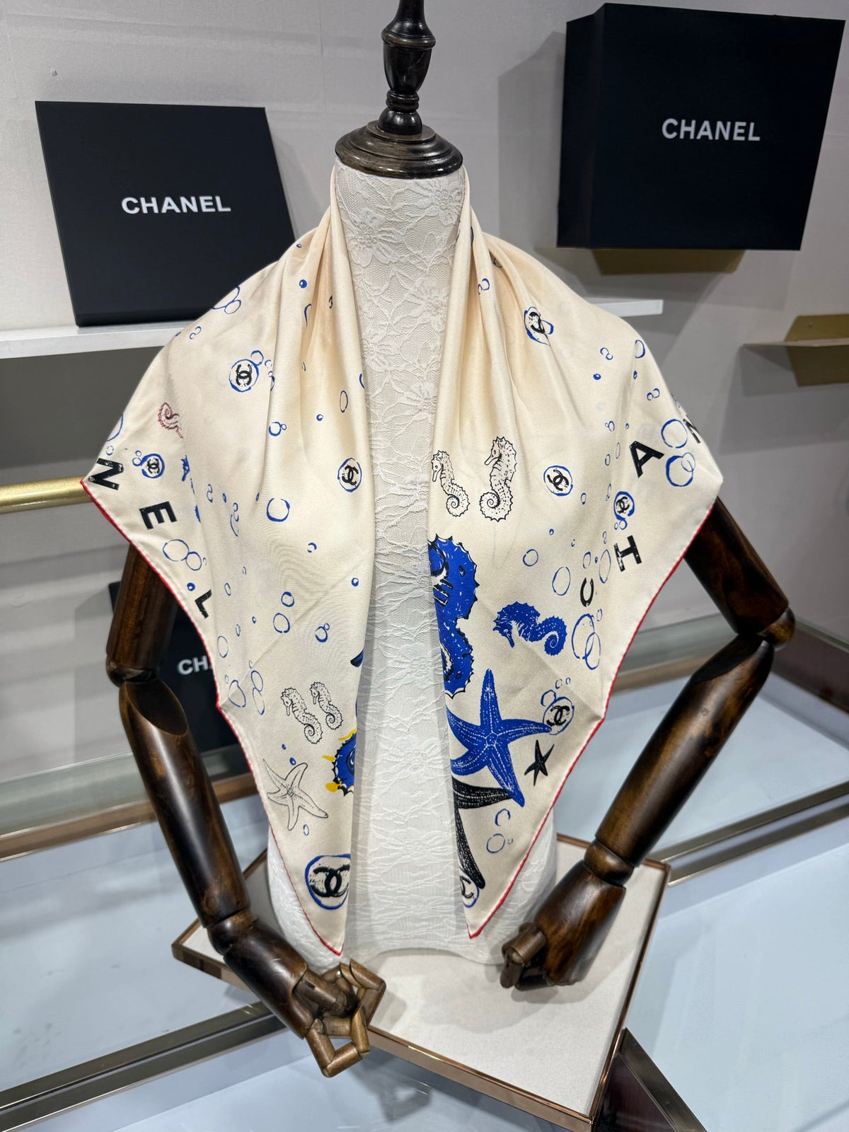 Chanel 2026 Coco Beach Scarf 90cm White Twill Silk 211474