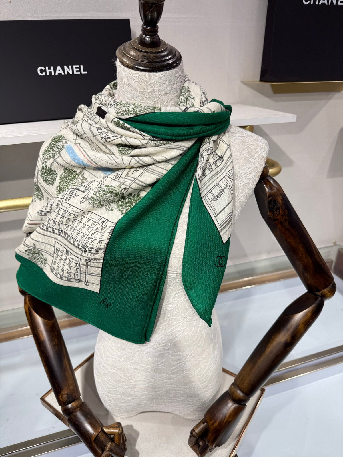 Chanel 2026 Landscape Motifs Scarf 140cm Cashmere Silk 218437