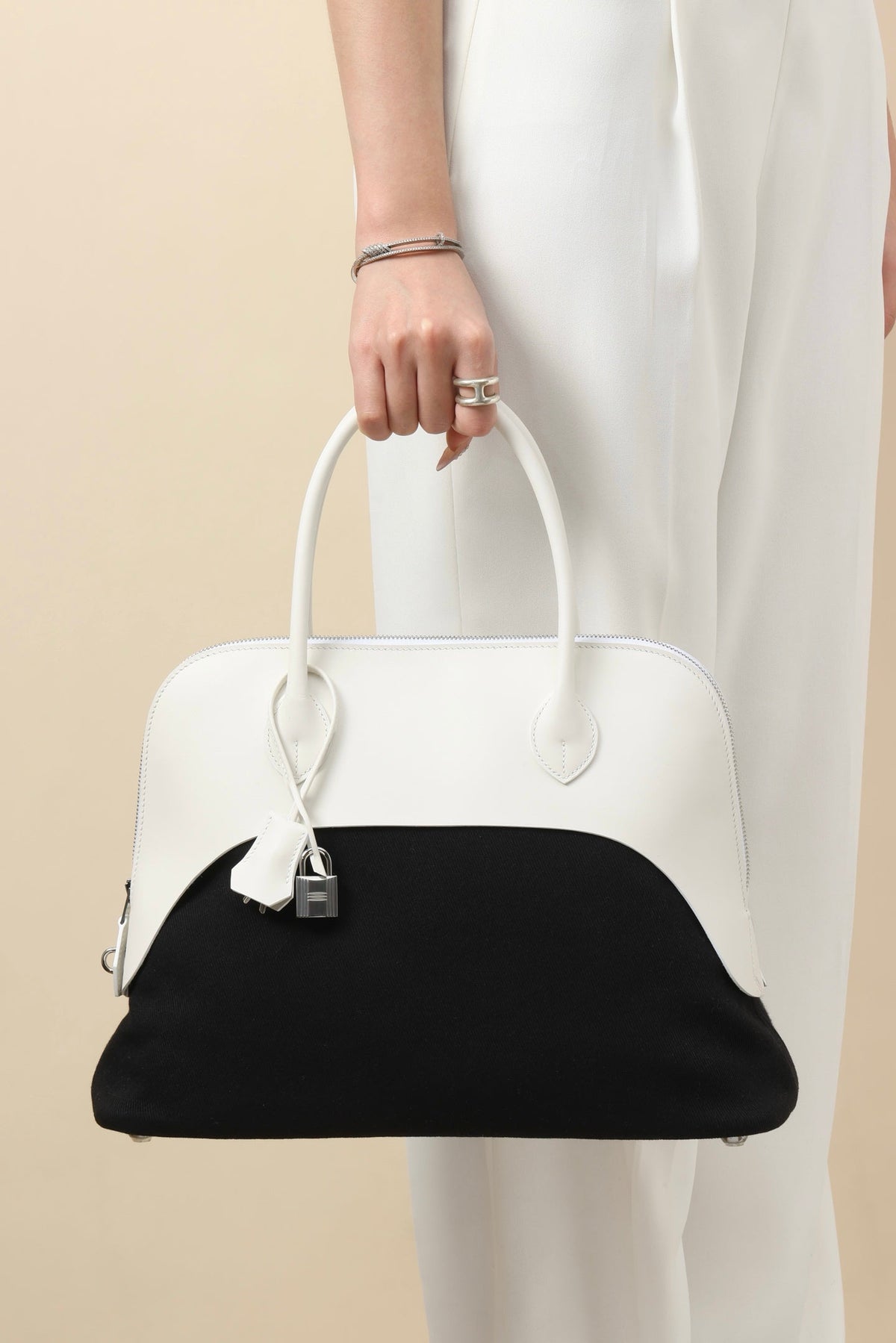 High-end Hermes 2026 Bolide Paddock Bag 35cm Box Leather Canvas