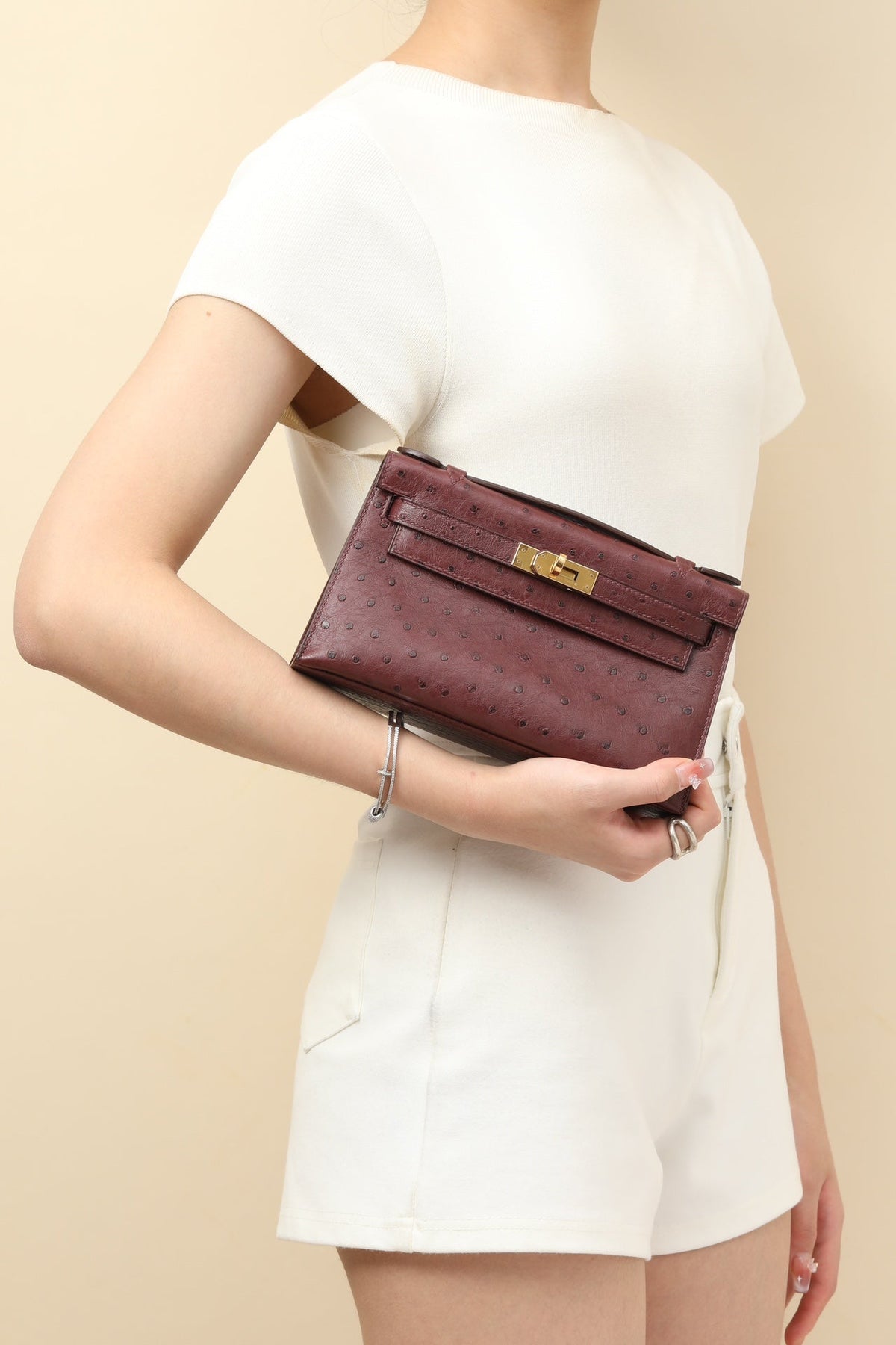 High-end Hermes 2026 Kelly Pochette Bag 22cm Ostrich Leather