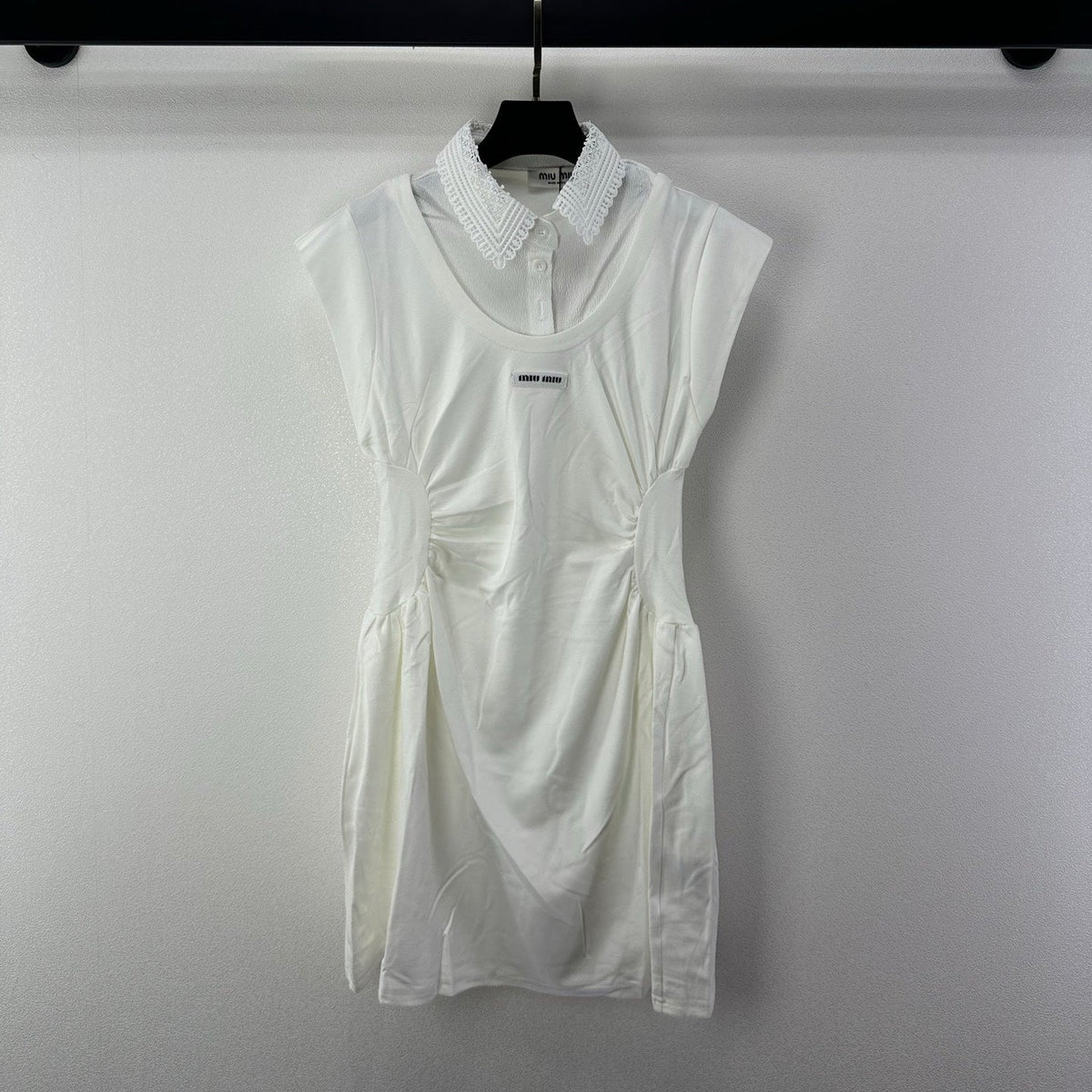 Miumiu 2026 Lace Short-sleeved Dress White Cotton 395700