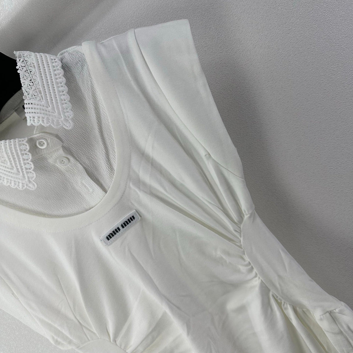 Miumiu 2026 Lace Short-sleeved Dress White Cotton 395700
