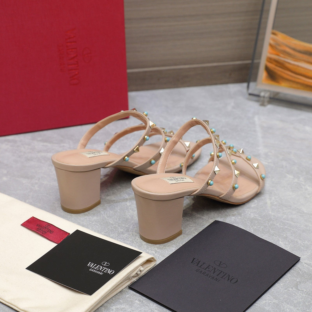 VT 25 Rockstud Heeled Sandals Nude Sheepskin 289666