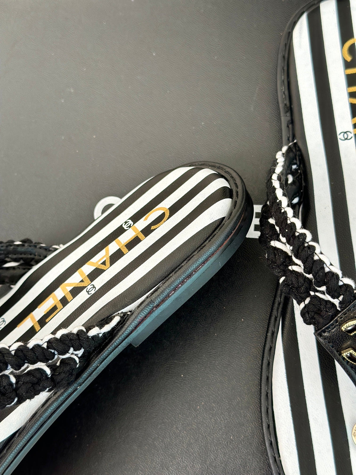 CC 25 Thong Sandal Braided Striped Black White