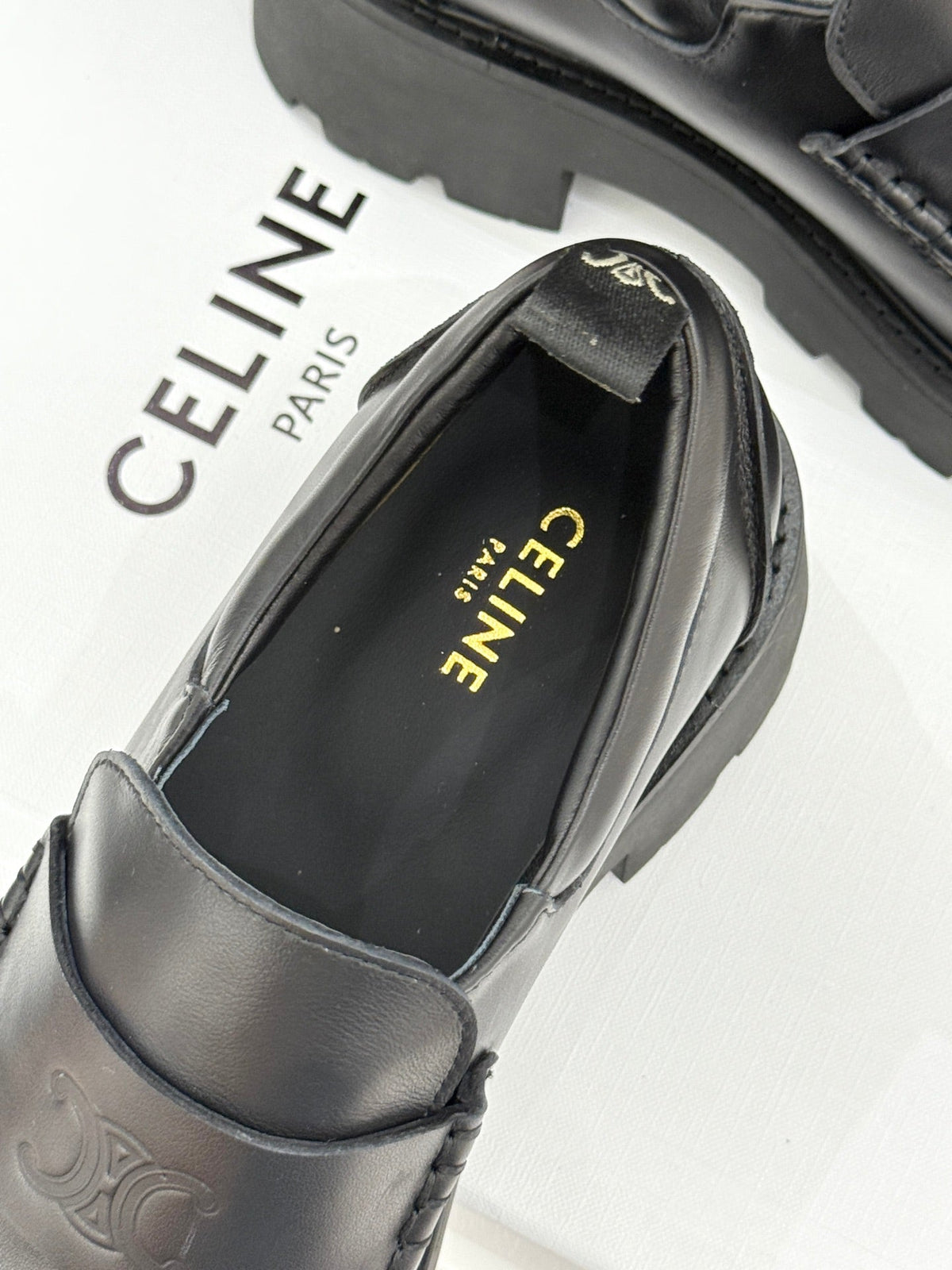 Celine 2026 Arc de Triomphe Platform Loafers Black Sheepskin 474608