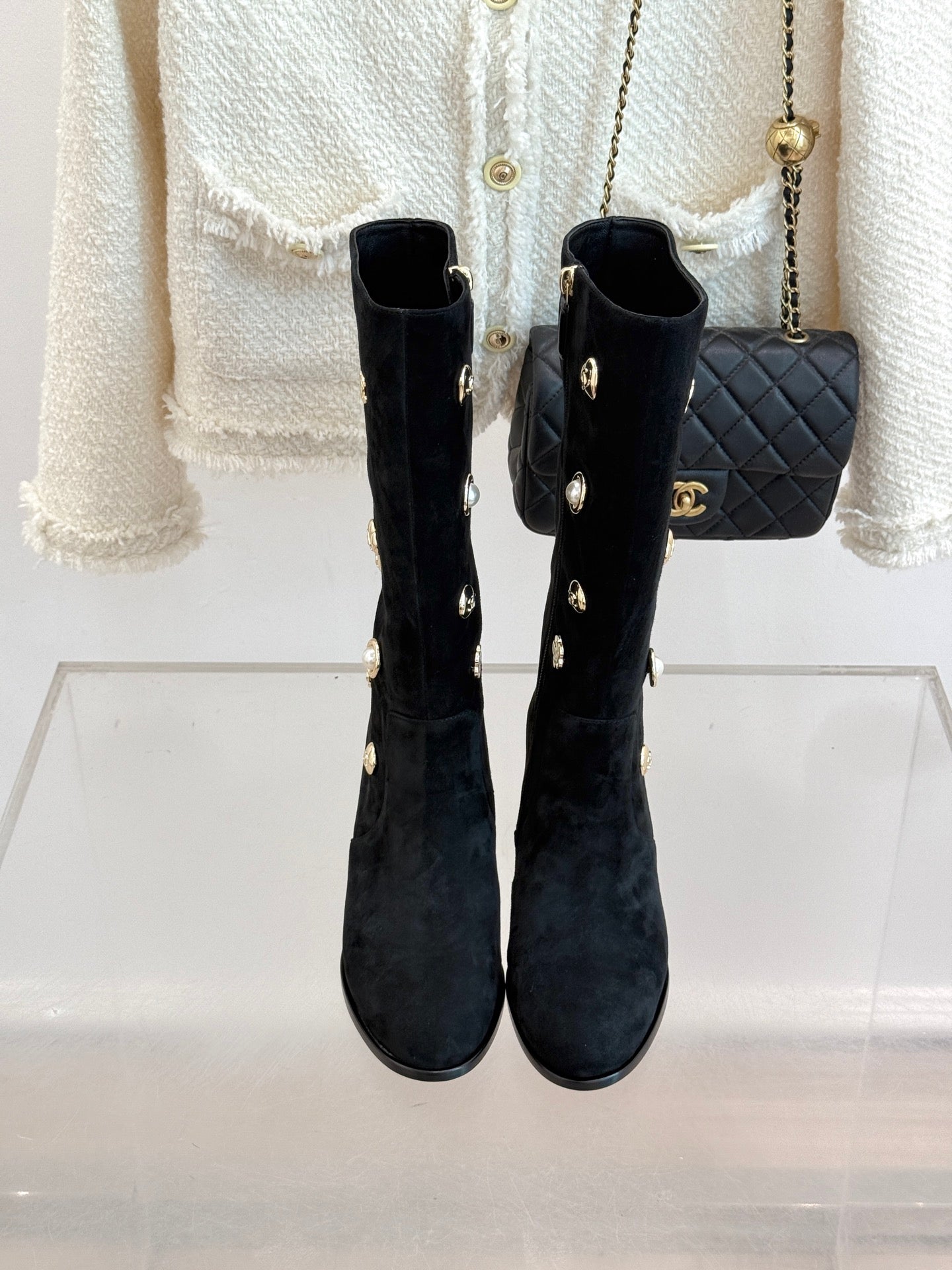 CC High Heel Boots Black Suede Mix Charm 512032