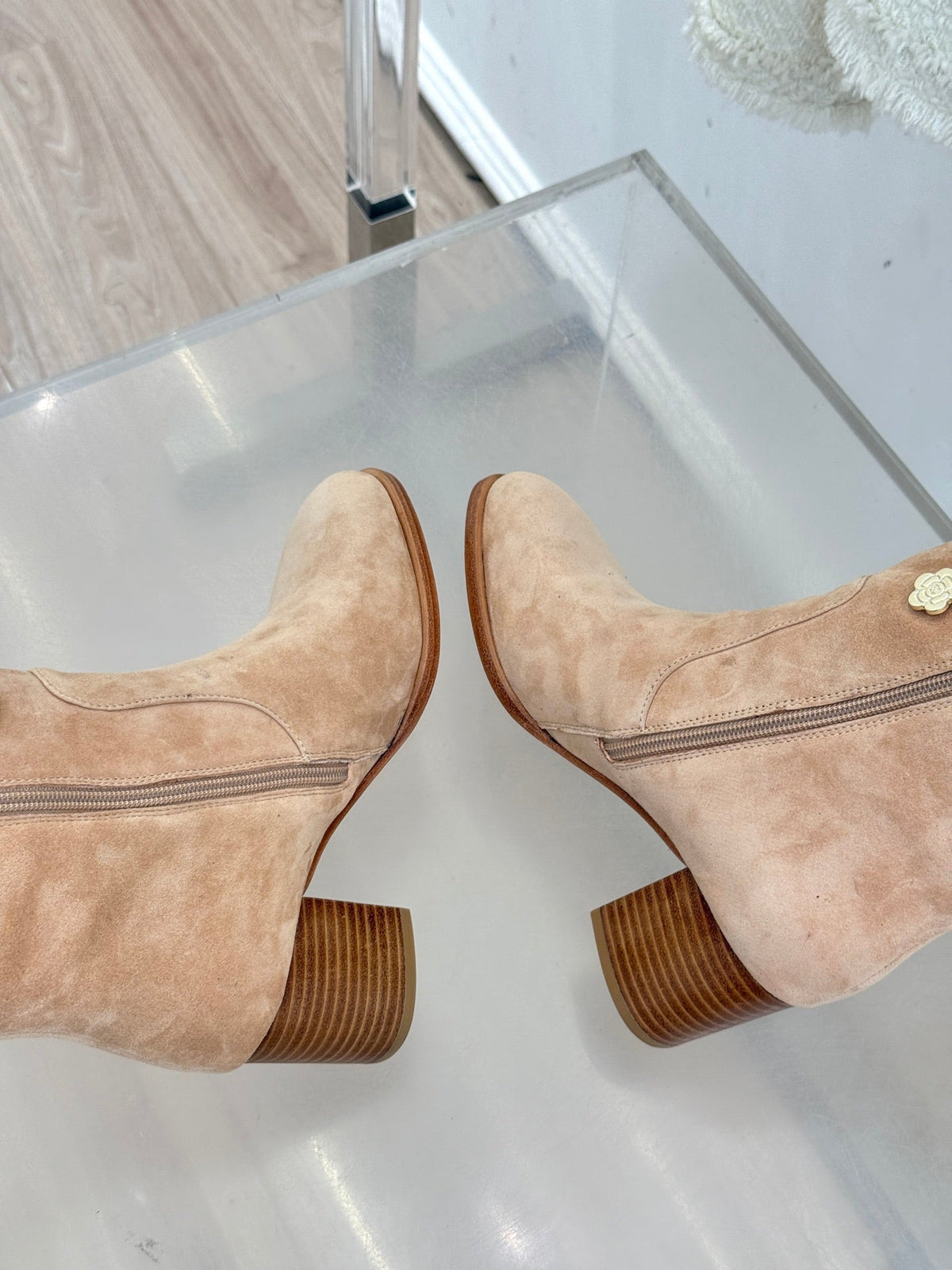 CC High Heel Boots Beige Suede Mix Charm 512033