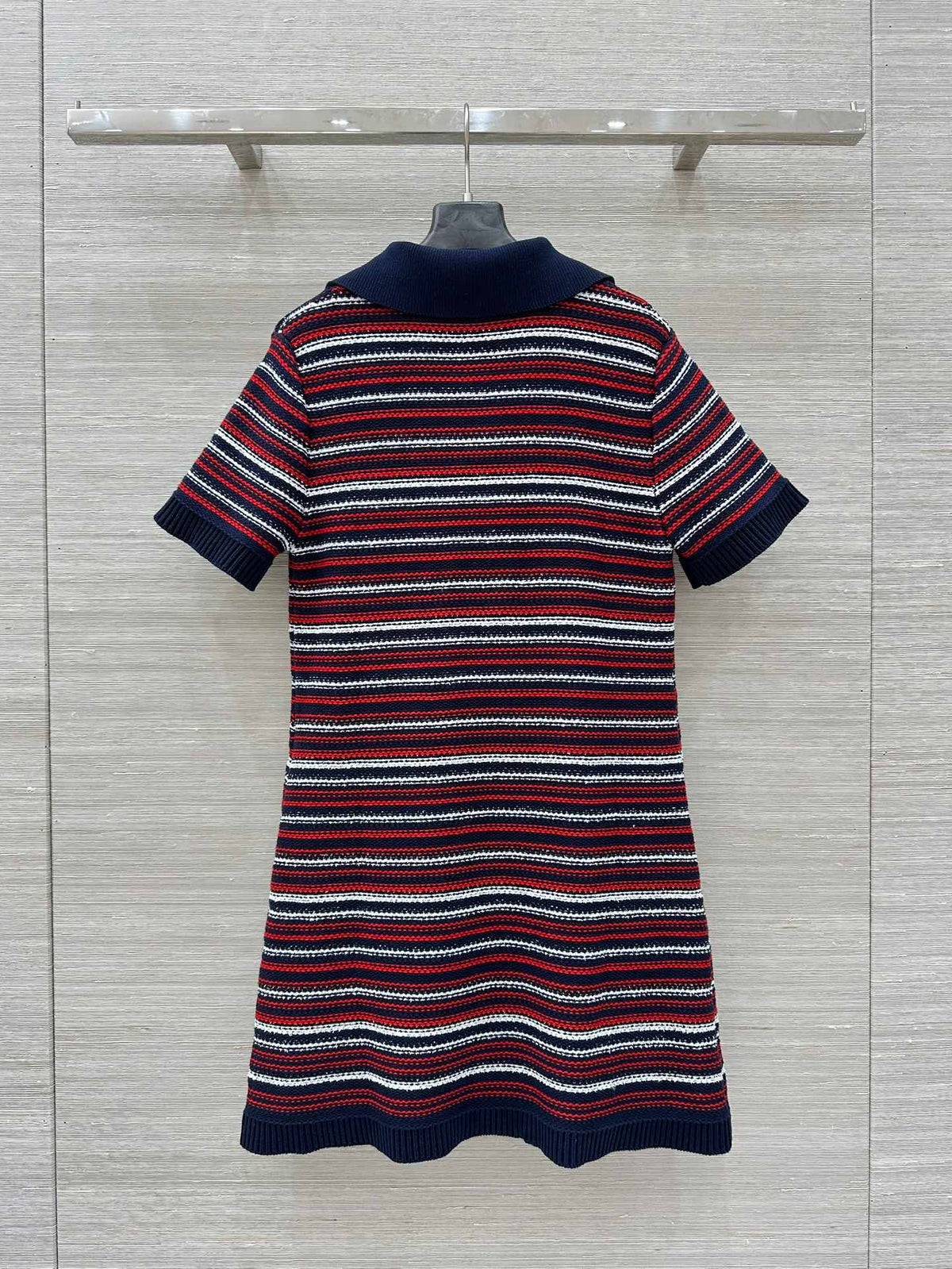 Gucci 25 Knitted V-neck Dress White Red Wool