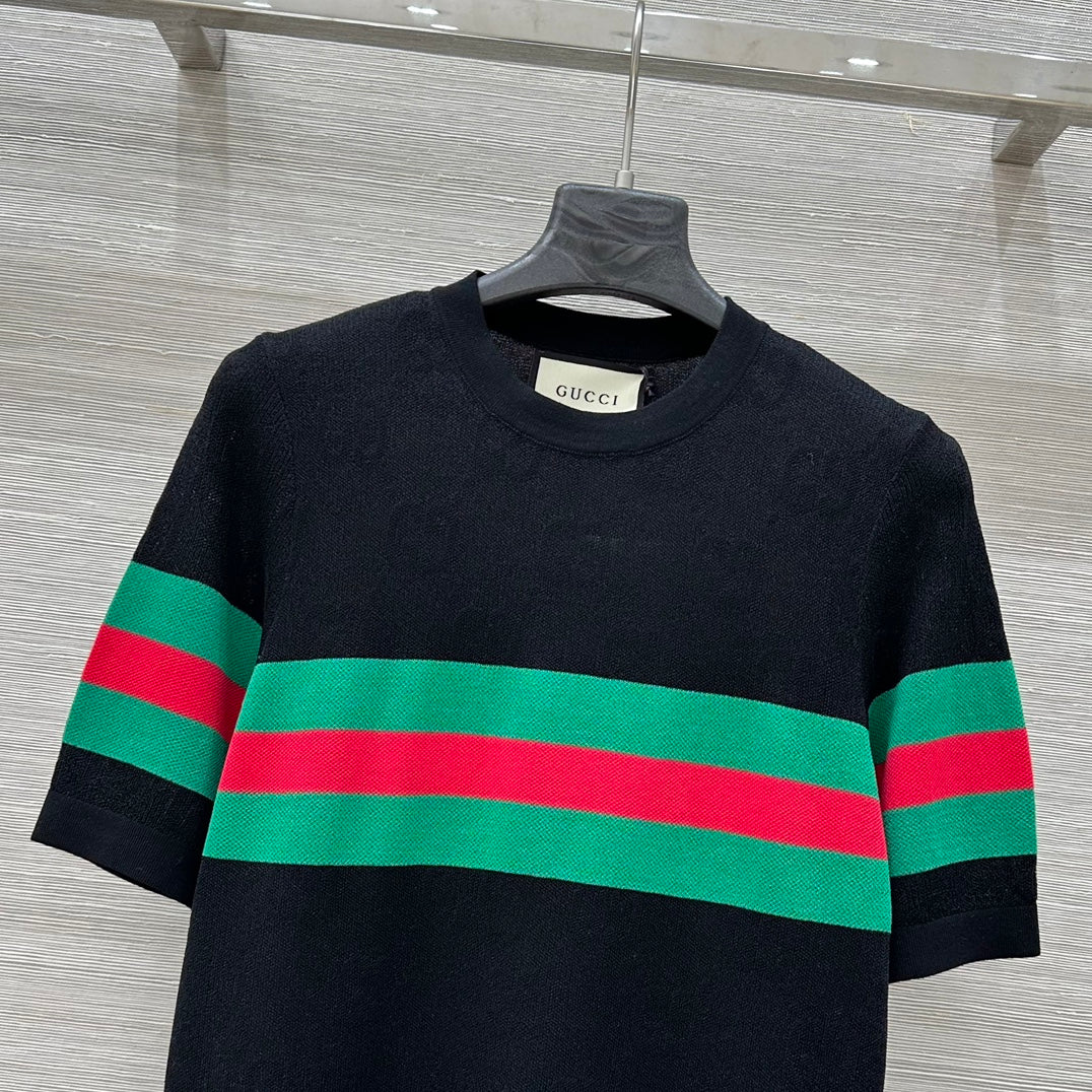 Gucci 25 Mesh Short-sleeved Top Black Tencel
