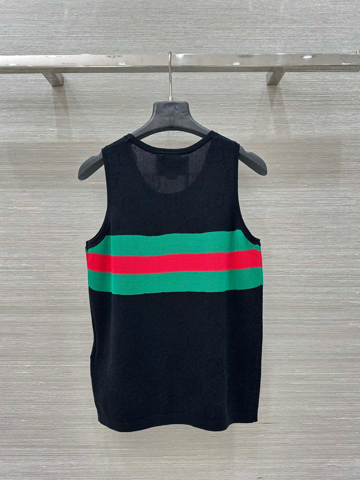 Gucci 25 Embroidered Jacquard Mesh Vest Top Black Tencel