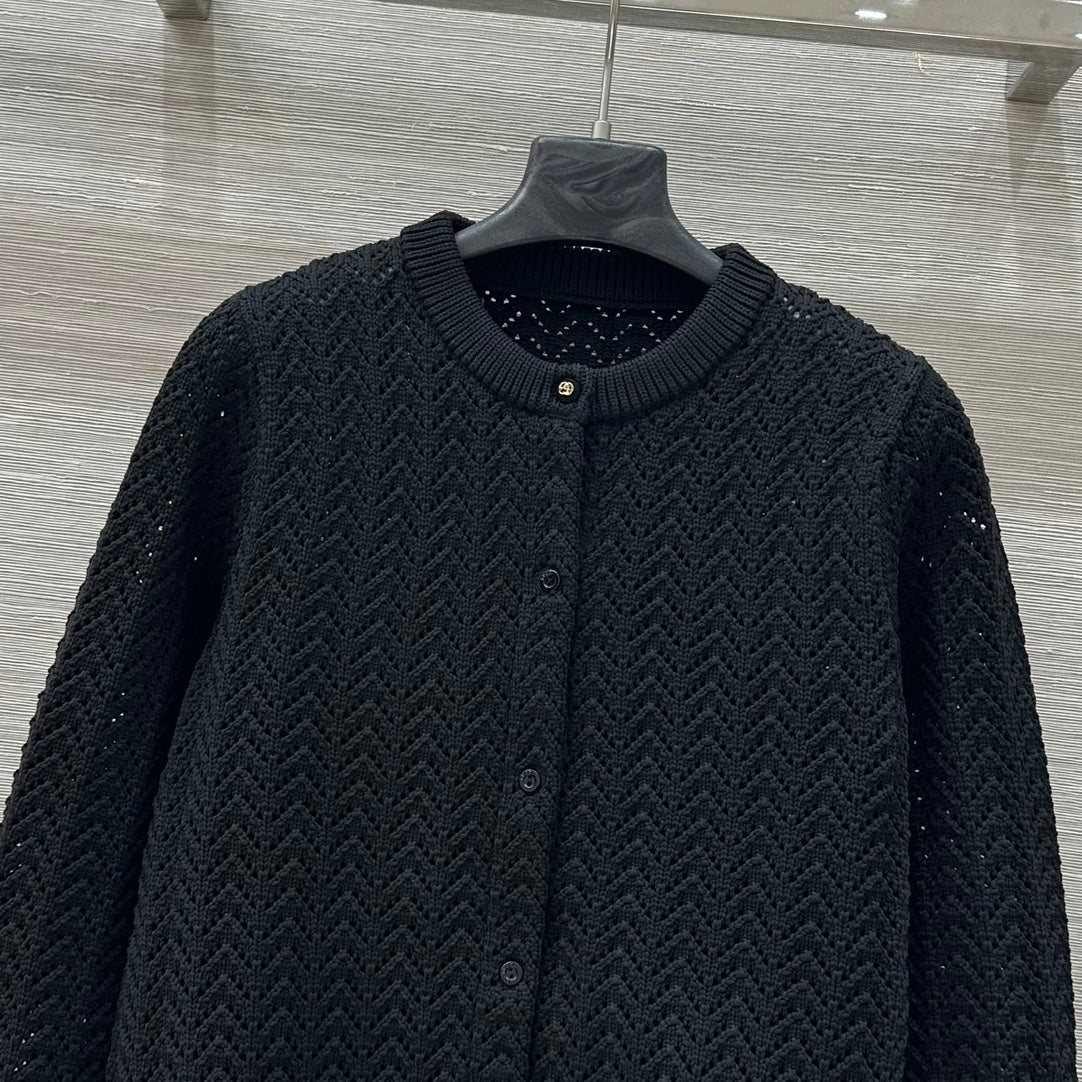 Gucci 25 Hollow Knitted Cardigan Black Polyester Fiber