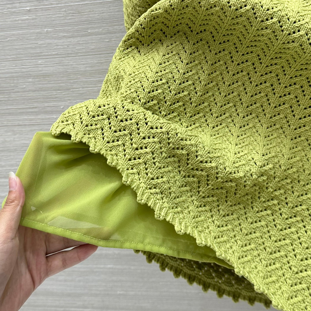 Gucci 25 Hollow Knitted Polo Vest Dress Avocado Green Polyester Fiber