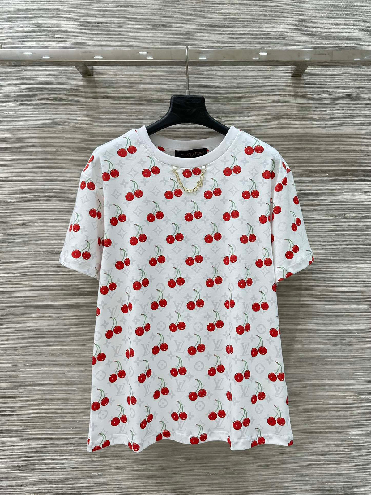 LV Classic Monogram Print Cherry White Red Cotton