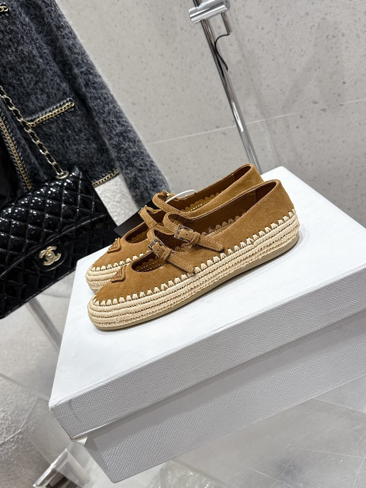 Pra 2025 Ballet Flat Brown Beige Suede Woven 554290
