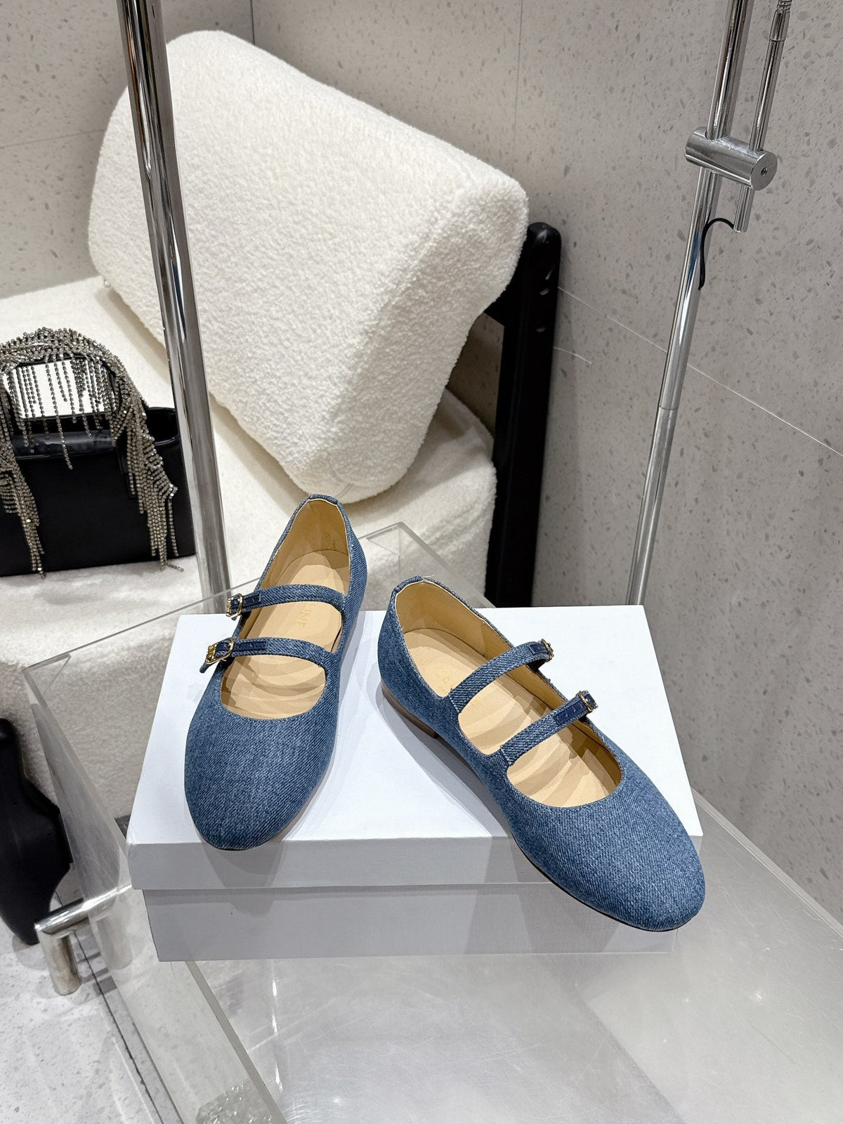 Celine 25 Ballet Flat Leopard Denim Fabric mix Cowhide 554200
