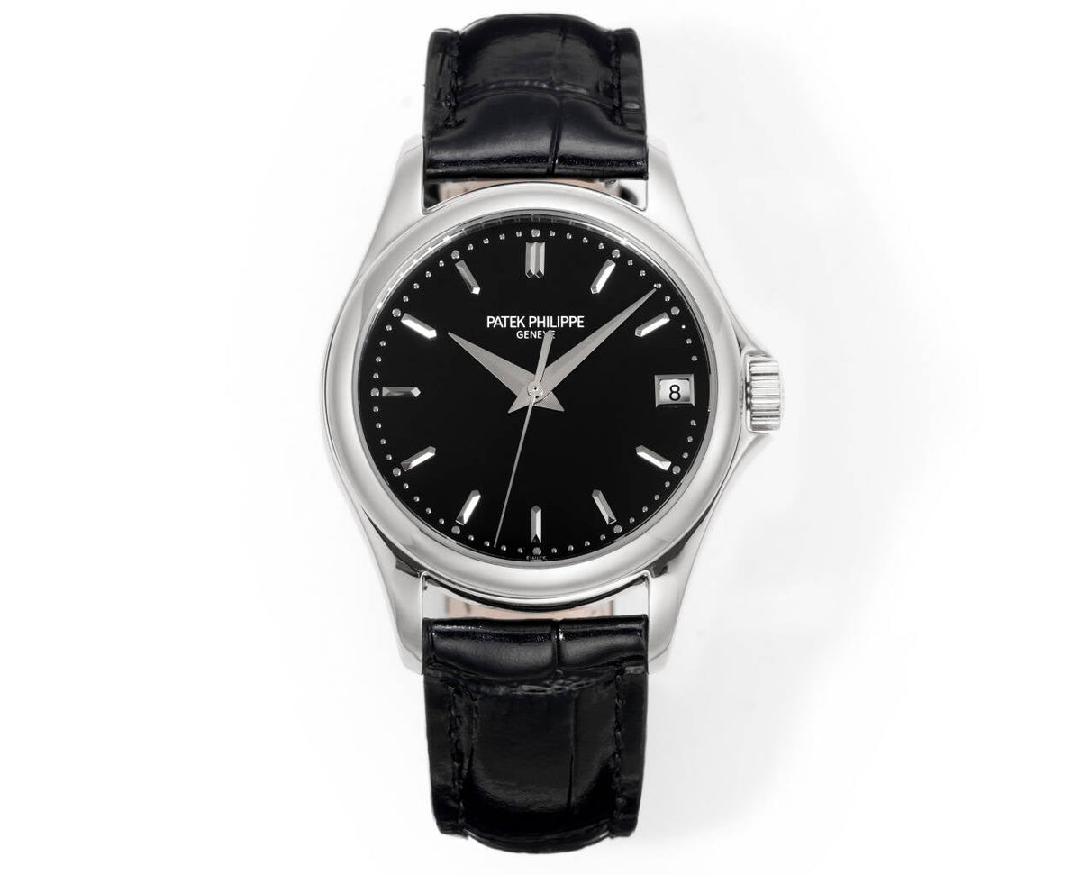 Patek Philippe Calatrava 37mm Black Dial Black Leather Strap