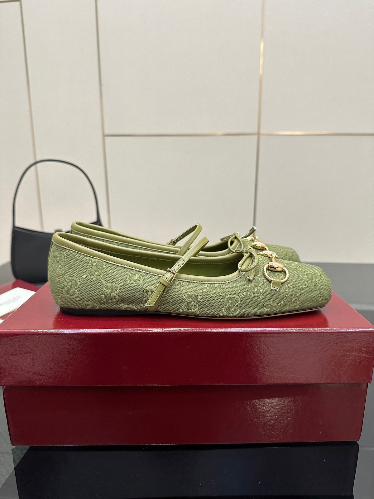 GC 25 Horsebit Ballet Flat Green Monogram Canvas