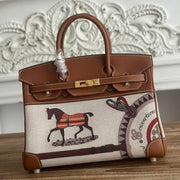 High-end Hermes 2026 Birkin Limited Edition Golden Brown Horse Totem Canvas/Swift Leather