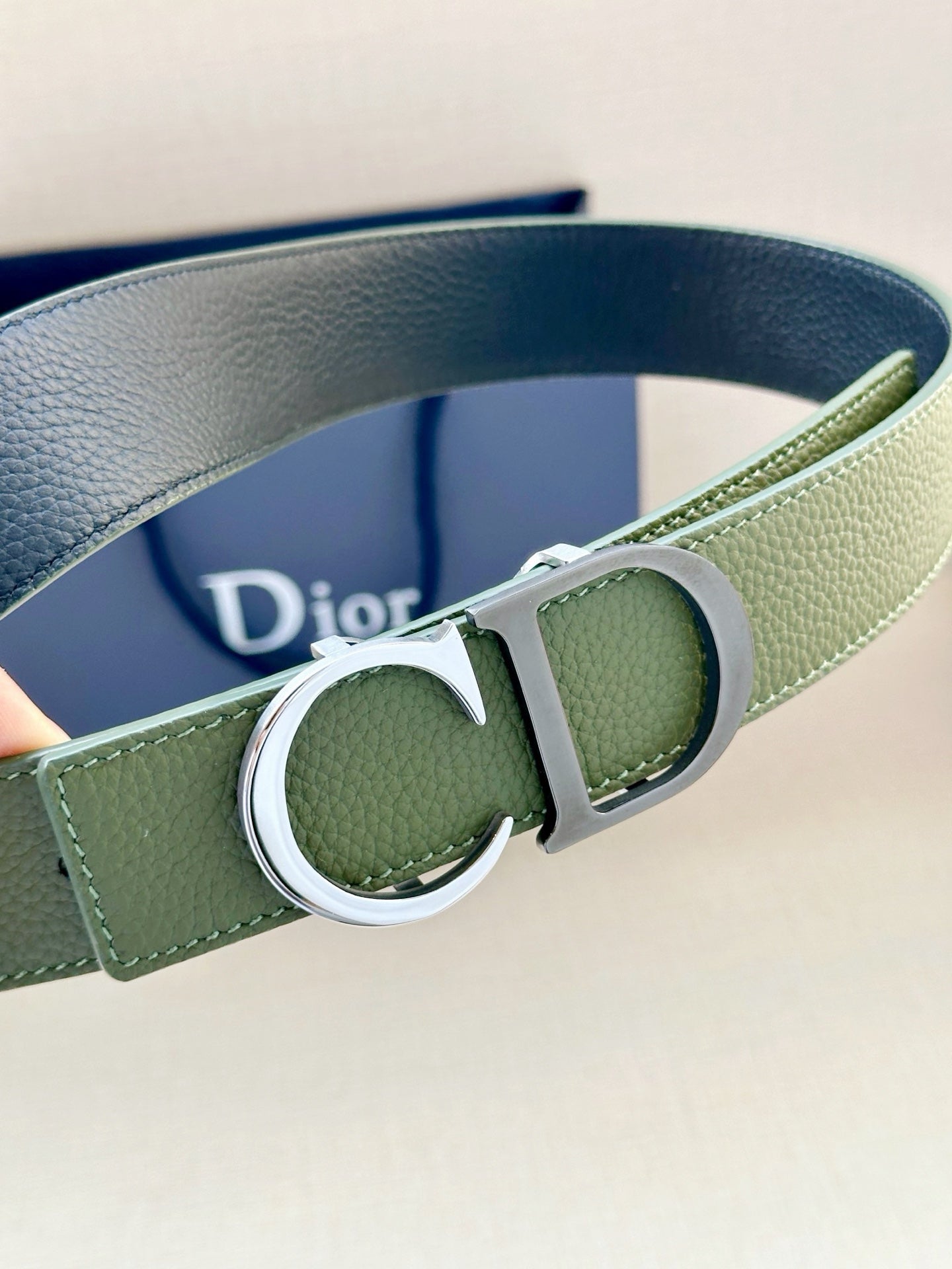 Dior 35mm Montaigne Reversible Belt Grained Calfskin 208469