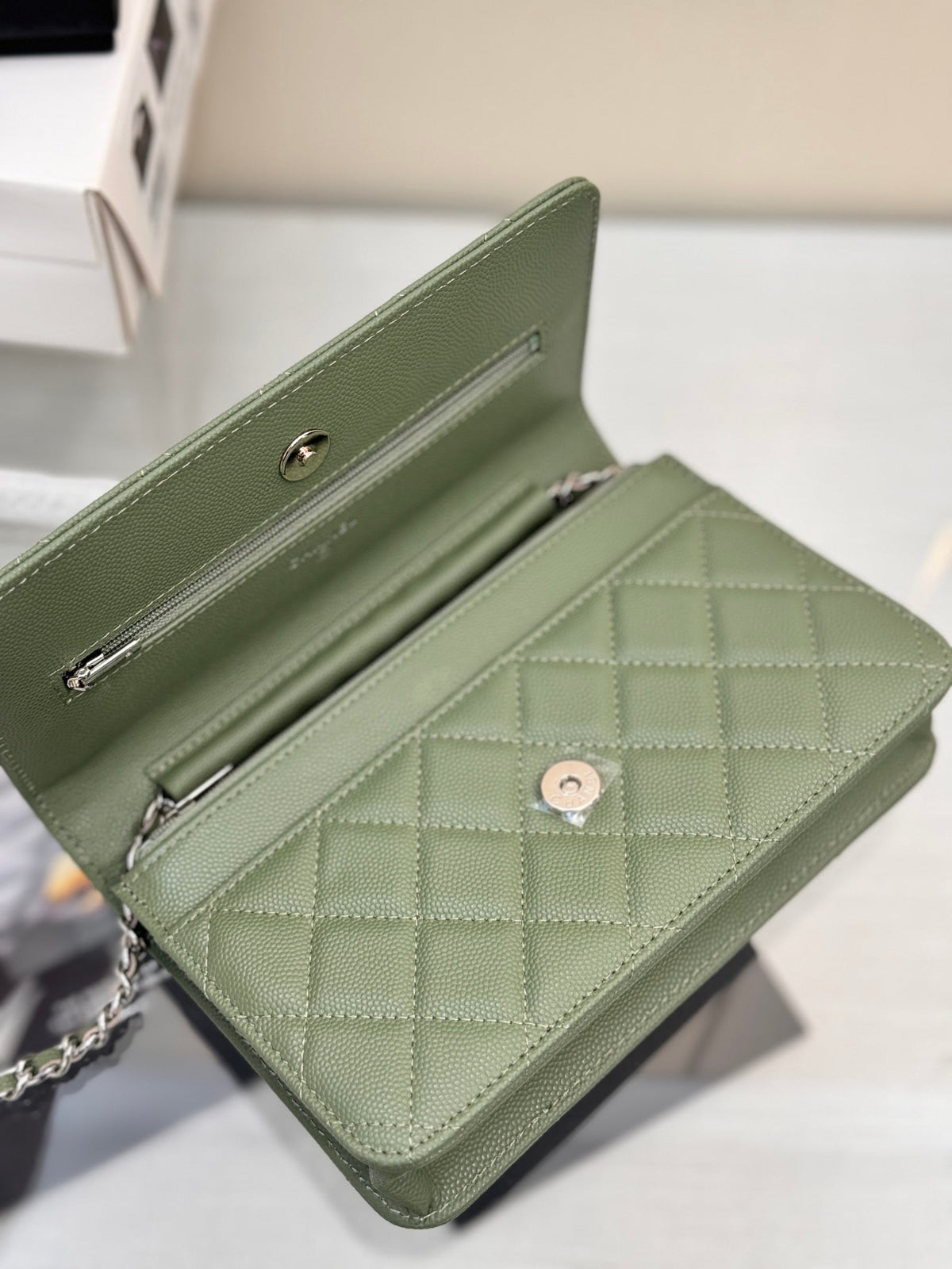 WOC 19CM GREEN CAVIAR SILVER HARDWARE