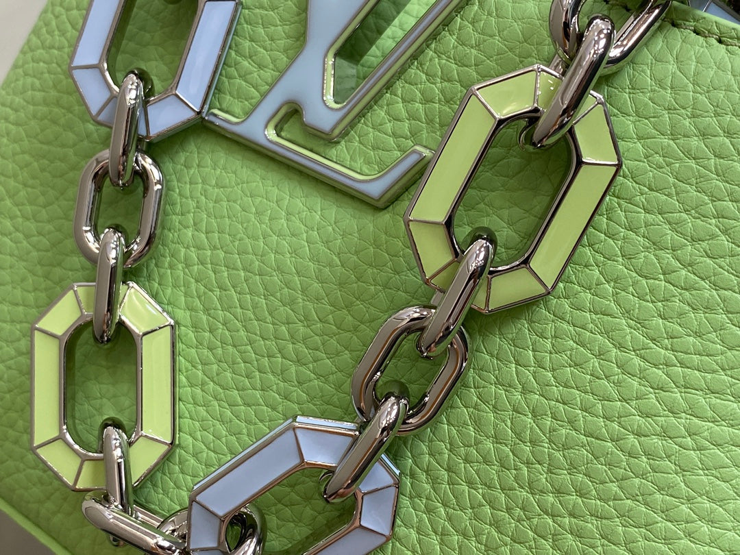 CAPUCINES MINI 21 GREEN TAURILLON TURQUOISE SILVER HARDWARE