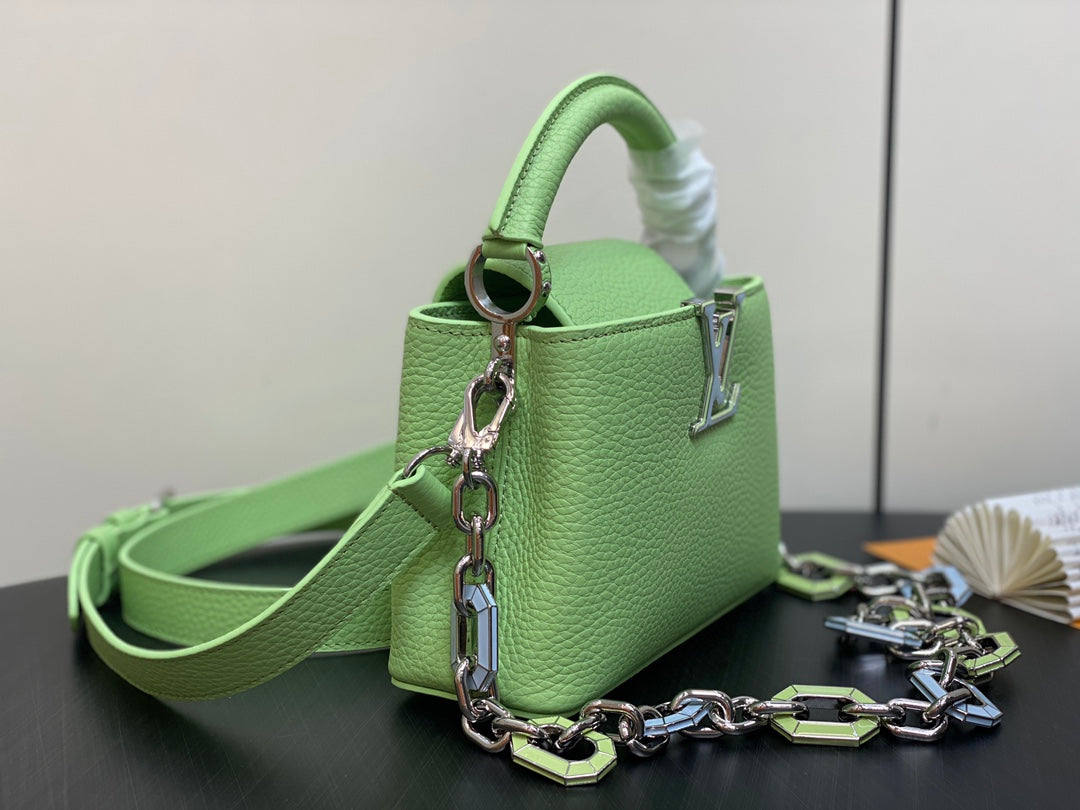 CAPUCINES MINI 21 GREEN TAURILLON TURQUOISE SILVER HARDWARE