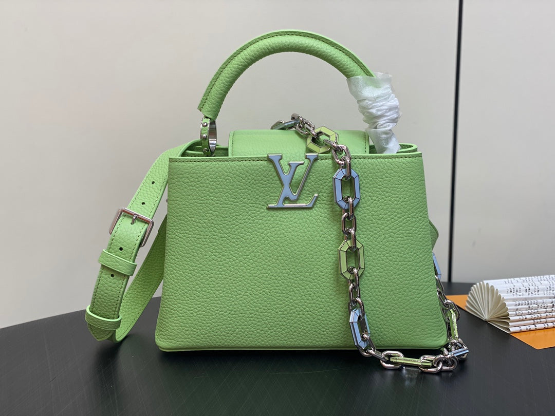 CAPUCINES BB 27 GREEN TAURILLON TURQUOISE SILVER HARDWARE