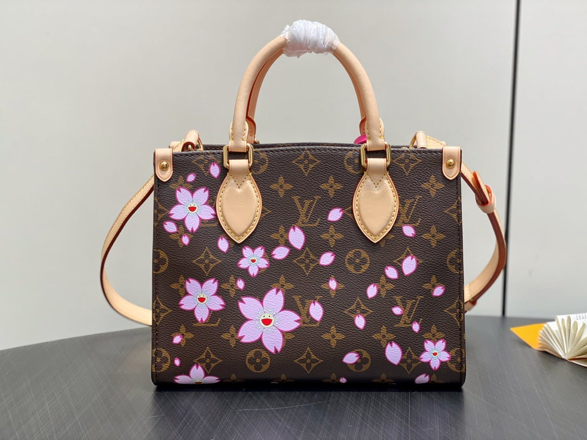 LV x TM OnTheGo PM 25cm Sakura Brown Cherry Blossom Monogram Canvas