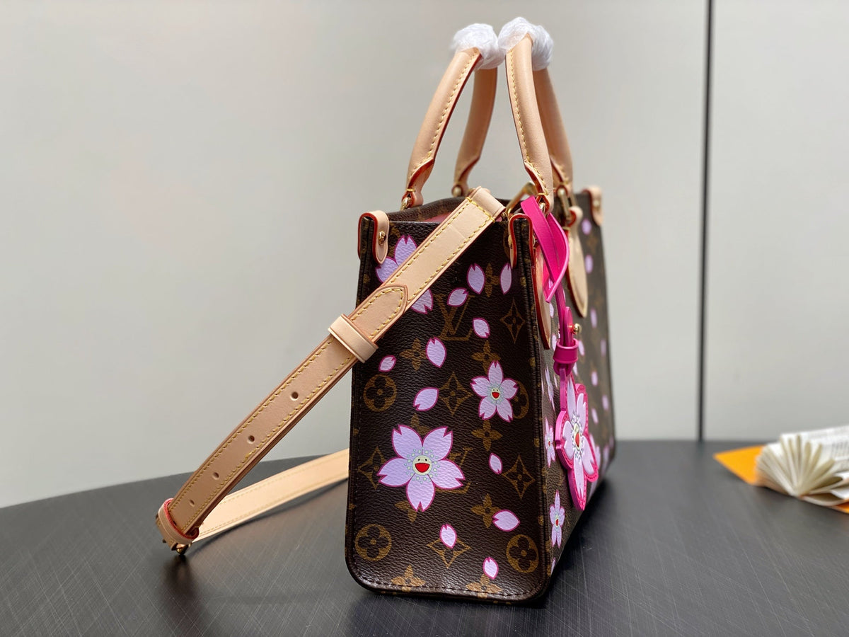 LV x TM OnTheGo PM 25cm Sakura Brown Cherry Blossom Monogram Canvas