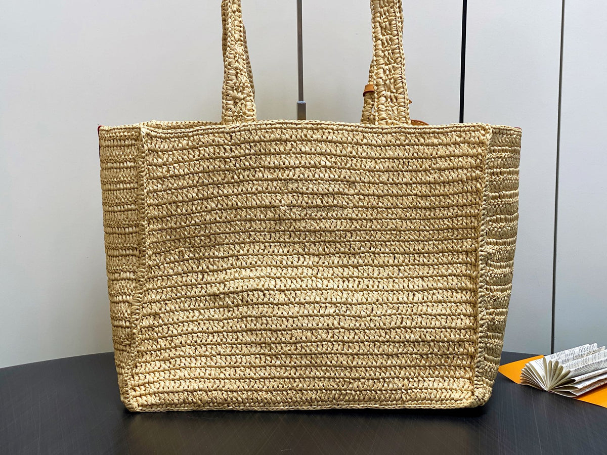 LV Summer Shopper Tote MM 44cm Beige Raffia
