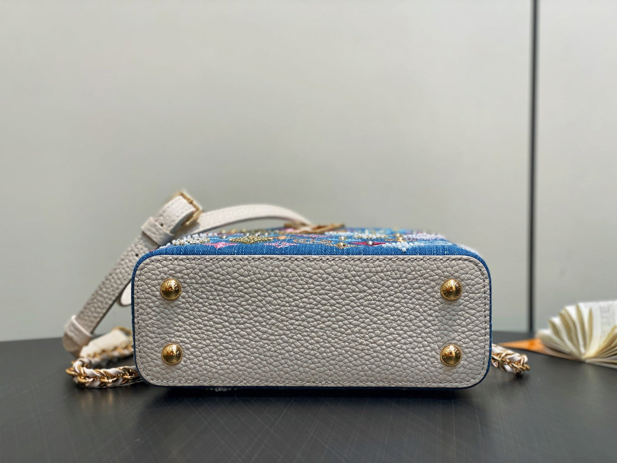 LV Capucines 21cm Bag Blue mix Colors Denim Leather 338217