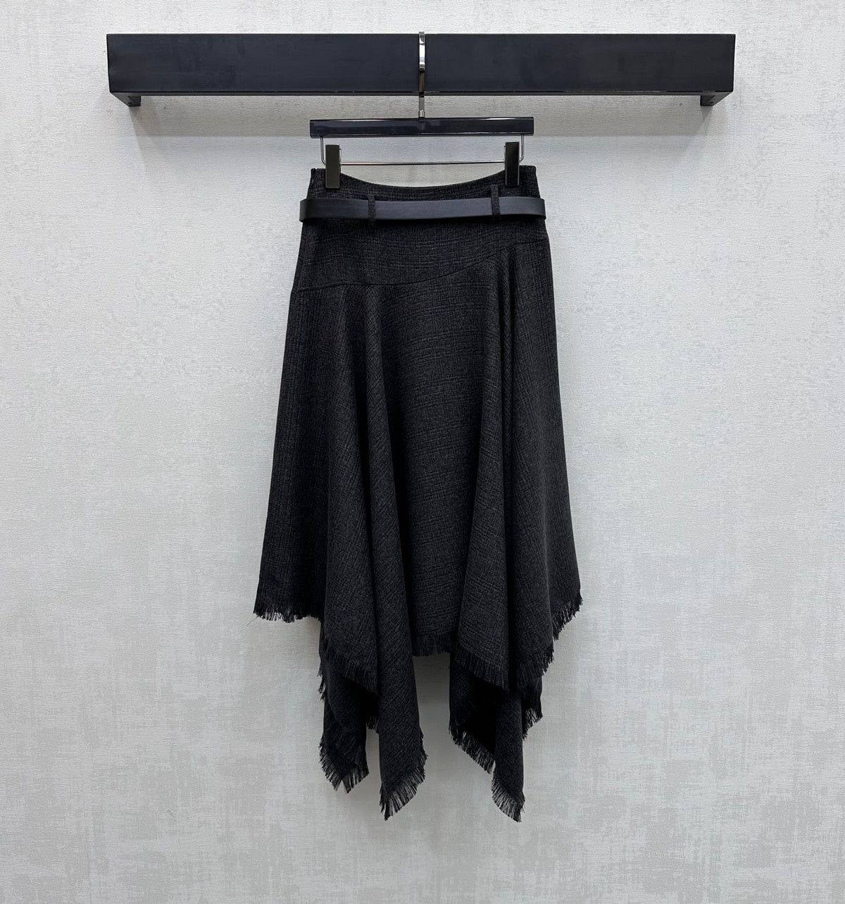 Miu Miu 2026 Asymmetrical Skirt With A Belted Waist Gray Polyester