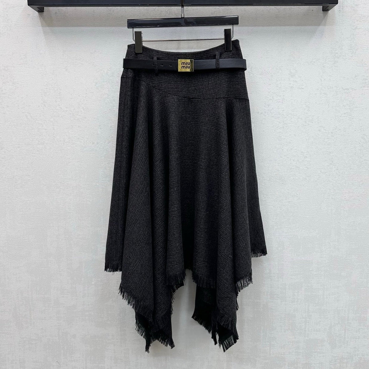 Miu Miu 2026 Asymmetrical Skirt With A Belted Waist Gray Polyester