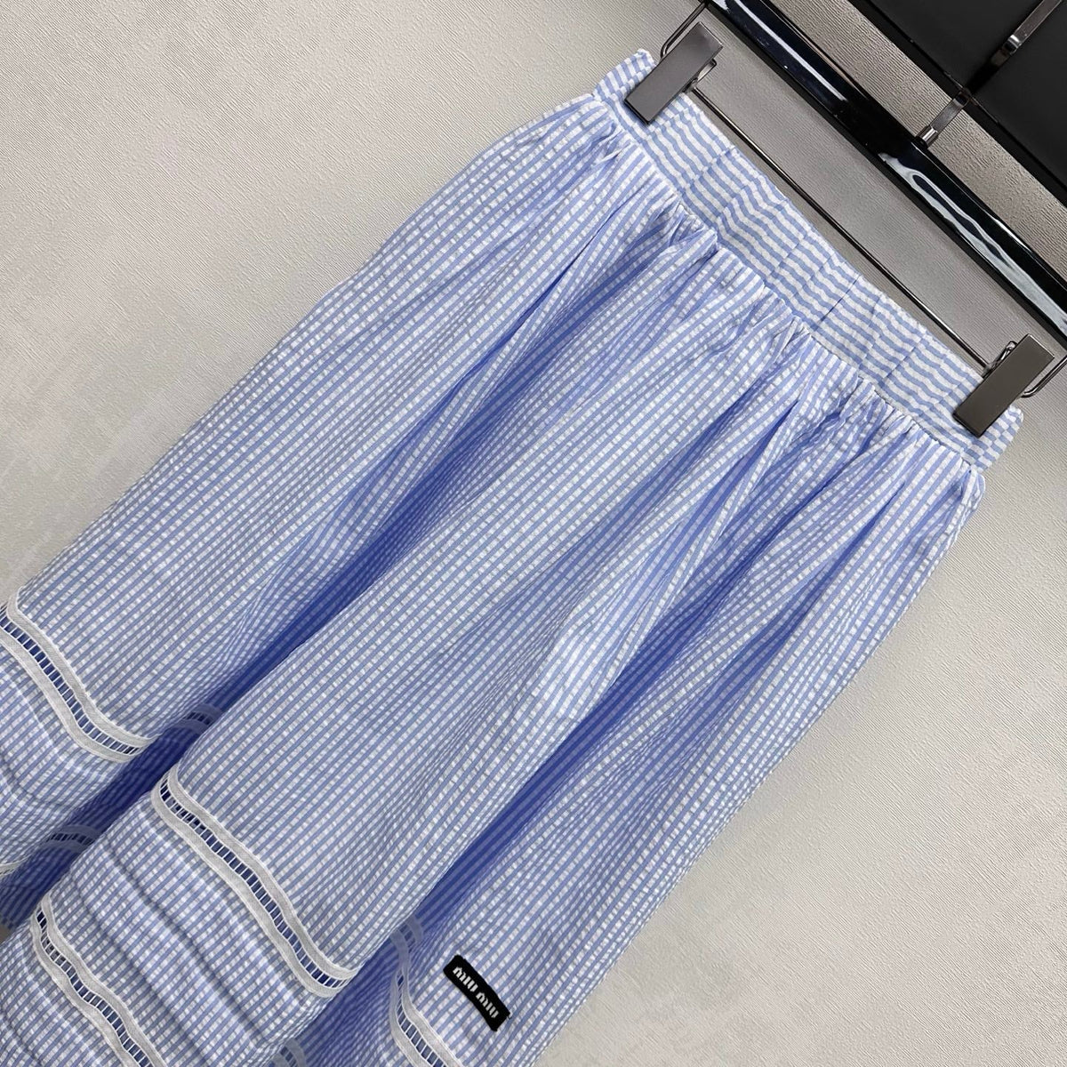 Miumiu 2026 Striped Vest And Skirt Set Blue Cotton 558600