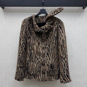 Chanel 2026 Tiger-print Collar Coat Black Beige Cotton 418545