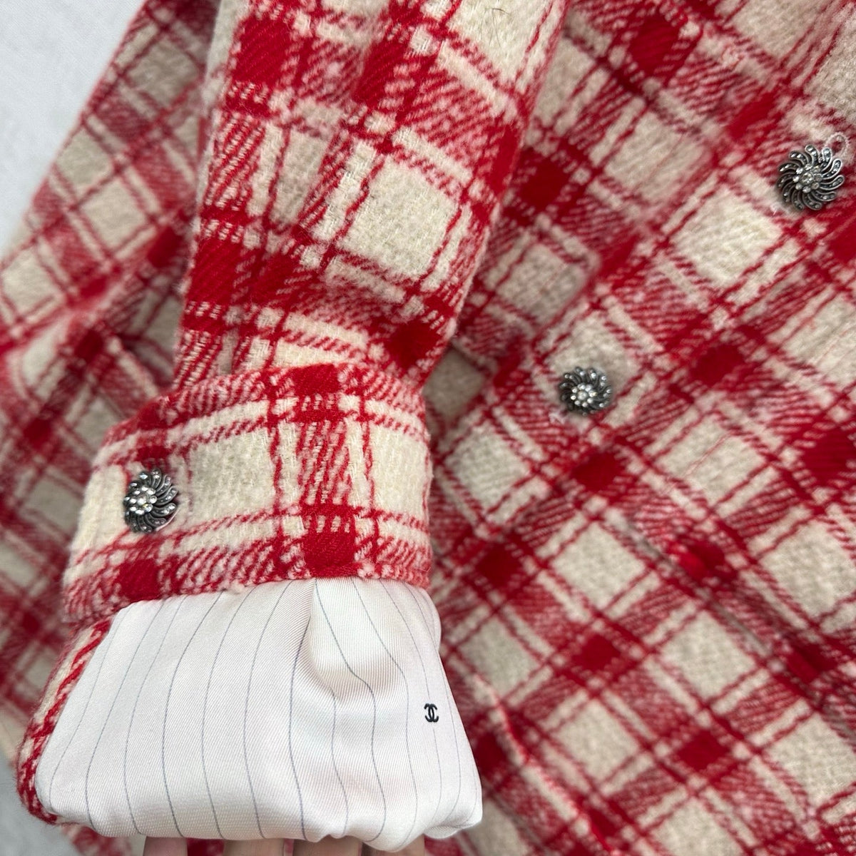 Chanel 2026 Checkered Jacket Red White Wool 418457