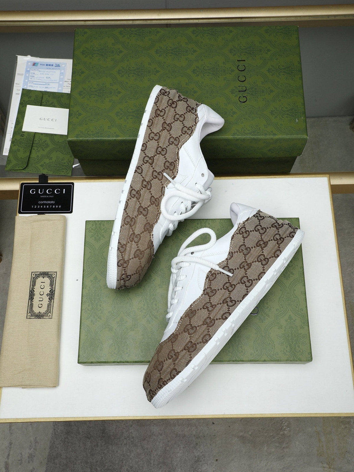 GG Men's Sneaker White Brown Cowhide 587322