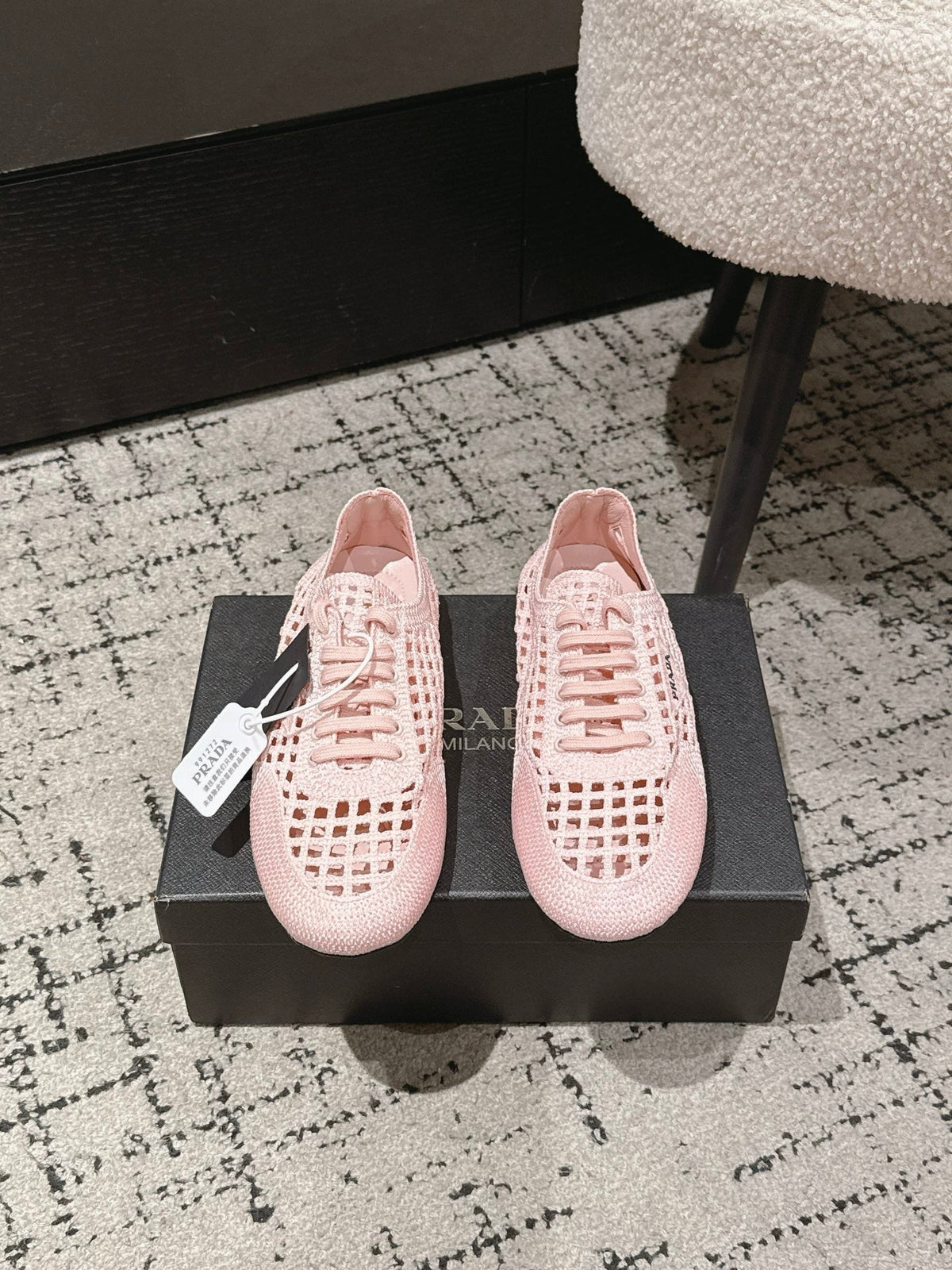 Prada 2026 Women's Collapse Crochet Laced Sneakers Sheepskin 770902